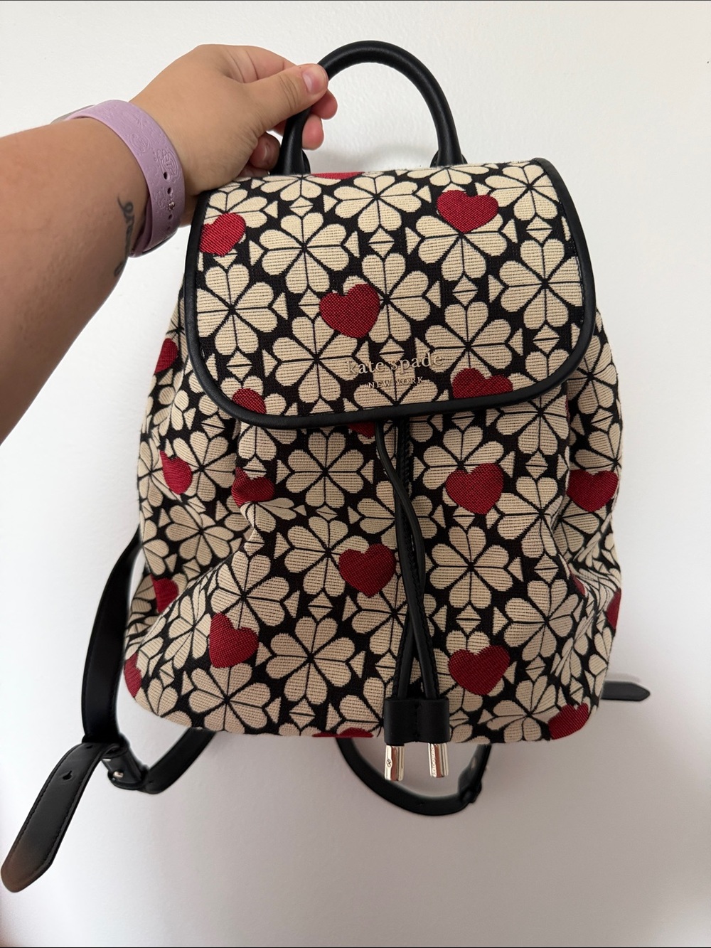 Kate Spade Spade Flower Jacquard Hearts Medium Flap Backpack